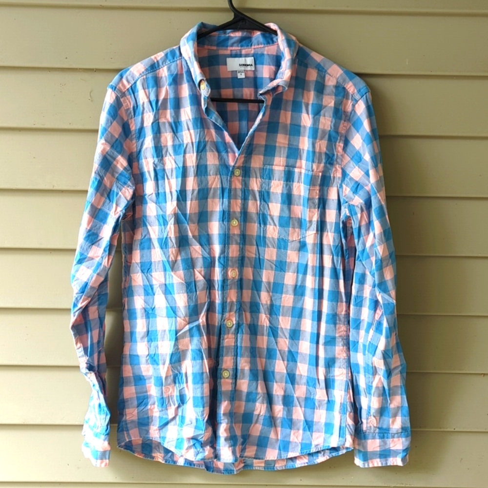 Men's Small Pink and Blue dress shirt